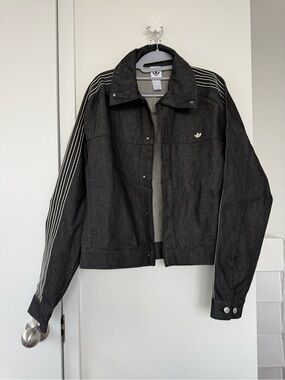 adidas Black and White Denim-Style Track Jacket